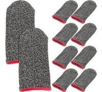 KALLORY 10pcs Black Gaming Finger Sleeves with Fast Sweat Kick and Breathable Silver Fiber Material for Touchscreen Sensitivity and Comfortable Mobile Game Playing