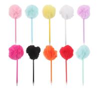 KALLORY 10pcs Plush Pom Pom Ballpoint Pen Set with Comfortable Grip and Smooth Writing Creative Ball Pen for School Season Decor Cute Kawaii Fun for Students
