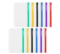 KALLORY 12pcs A6 Matte PVC Zipper Binder Pouches 6-Hole Loose Leaf Storage Bags Multi-Color (Black, Red, Purple, Green, Yellow, Blue) for Home Office Filing and Document Organization
