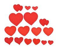 KALLORY 16pcs Red Heart-Shaped Embroidered Cloth Patches Made of Polyester for Clothing Decoration and Manual DIY Craft Works, Sewing Embellishment for Clothes