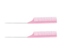 KALLORY 2 Pcs Professional Haircutting Comb Set with Comfortable Handle Lightweight Pink Carbon Fiber and Stainless Steel Rat Tail Pintail Combs for Barber and Salon Use