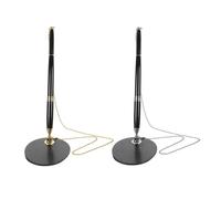 KALLORY 2 Sets Black Ink Chain Pens with Attached Base Stand for Business Reception and Office Work, Ergonomic Body and Sleek Minimalist Design for Smooth Writing