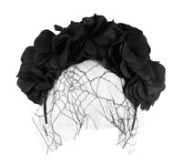 KALLORY 2pcs Black Mesh Floral Headband Halloween Costume Accessory Simulation Flower Crown for Women Adult Party Decoration