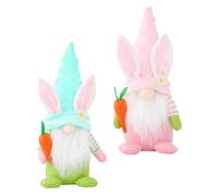 KALLORY 2pcs Easter Bunny Gnome Dolls Cloth Decoration in Green and Pink for Table and Bookcase, Cute Faceless Rabbit Gnomes for Valentine's Day and Home Decor