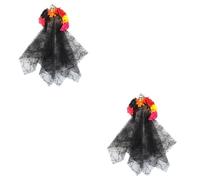 KALLORY 2pcs Halloween Rose Skull Veil Headband Black Spider Web Hair Accessory with Floral Detail for Cosplay Party and Adult Halloween Celebration