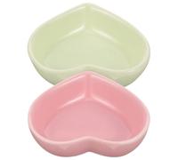 KALLORY 2pcs Heart Shaped Ceramic Hamster Feeder Dish Anti-turning Design, Fits Cage Corners, Stable Placement and Easy to Clean Small Bowl for Gerbils and Chinchillas