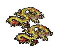 KALLORY 2pcs Iron on Patch Dragon Design Patch Chinese Style Clothing Decors Small Polyester Material 9.43x7.07x0.08in Size Easy to Store Sew for Decorating Clothes and Leather