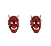KALLORY 2pcs Japanese Samurai Oni Mask Red Hannya Demon Face Full Coverage Cosplay Props for Halloween Costume Parties Festivals and Collectors