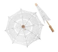 KALLORY 2pcs Lace Umbrella Parasol Wedding Bridal Photo Studio Props Cotton Cloth Elegant Wood Handle Multi-functional Accessory for Dress and Wedding Party