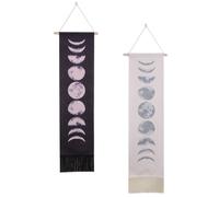 KALLORY 2pcs Lunar Eclipse Cycle Wall Hanging Painting Polyester Cotton and Wood Washable Wall Tapestry Home Decoration Office Decor Black and White Moon Phase