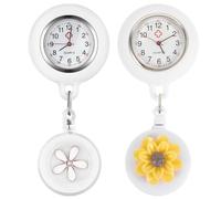 KALLORY 2pcs Retractable Nurse Fob Watch Portable Pocket Watches for Nurses with Brooch Convenient Readability and Secure Attachment Tea Yellow Cherry White Colors