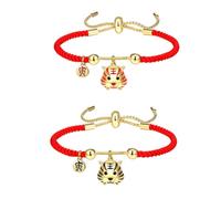 KALLORY 2pcs Tiger Charm Red Rope Bracelets for Birthday Gift with Adjustable Size and Alloy Rope Material, Lucky Amulet Bracelet Bringing Fortune for Families and Friends