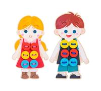 KALLORY 2pcs Wooden Clothes Lacing, Synthetic Material Dolls Designed to Hand-Eye Coordination and Interest, Educational Plaything for Preschool Learning