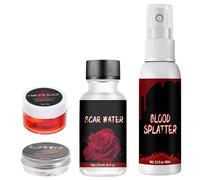 KALLORY 2sets Special Effects Scar Wax Makeup Kit with Fake Wound Moulding Scars Tool Includes Blood Plasma Spray Skin Wax for Halloween Cosplay and Cover