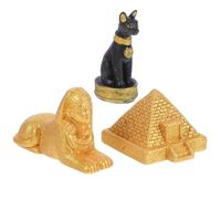 KALLORY 3 Pcs Ancient Egyptian Resin Figurines Set Including Pyramid Statue and Sphinx Cat for Home Decoration and Office Display with Intricately Detailed Miniature Design