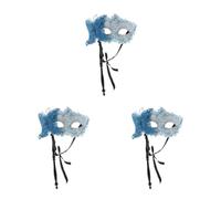 KALLORY 3pcs Handheld Dragon Pattern Masquerade Masks with Stick Venetian-inspired Blue Decorative Party Accessories for Mardi Gras Christmas Prom Ball Dance Events