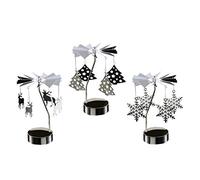 KALLORY 3pcs Rotary Tealight Holder Xmas Tree Elk Deer Snowflake Pattern Carousel Spinning Tea Light Candle Stand Cup Holiday Tabletop Ornament for Home Restaurant without Candle