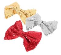 KALLORY 3pcs Sequin Hair Bow Clips for Sparkly Decorative Hair Accessories Comfortable Secure Fit for Performance Party Prom Headdress in Red Gold Silver