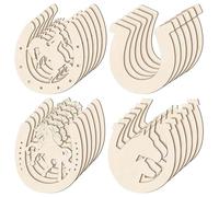 KALLORY 48pcs Unfinished Horseshoe Shaped Slices Handmade Graffiti Wooden Slices Beige Wood Material Without Burr Decorative Art Piece for Parties and Arts and Craft Projects Assorted Style