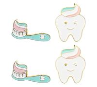 KALLORY 4pcs Creative Toothbrush and Tooth Pins Enamel Brooch Set for Backpacks Featuring Alloy Material and Cartoon Style, for Parties and Hats to Add A Playful Touch