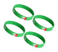 KALLORY 4pcs Green Silicone Country Flag Bracelets with Mexico Flags, Adjustable Size Rubber Wristbands for Football Party Decor and Sports Event Souvenirs
