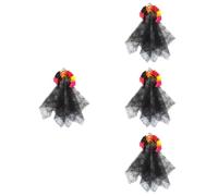 KALLORY 4pcs Halloween Rose Skull Veil Headbands Gothic Spider Web Hair Accessories for Party Cosplay Festival Decor