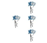 KALLORY 4pcs Handheld Dragon Pattern Venetian Masquerade Masks with Stick Blue Wing Motif for Mardi Gras Christmas Prom Ball and Fancy Dress Party Accessories