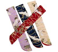 KALLORY 4pcs Japanese Crane Folding Fan Storage Bags Silk Protective Pouch Set in Dark Blue, Beige, Purple, and Maroon for Handheld Chinese Fans