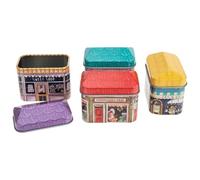 KALLORY 4pcs Mini House Pattern Tinplate Storage Boxes, Cartoon Design Small Candy Containers for Kitchen and Living Room, Household Dried Fruit and Tea Leaf Tin Boxes with Assorted style