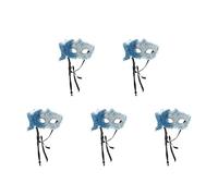 KALLORY 5pcs Handheld Dragon Pattern Masquerade Masks with Stick Venetian Style Blue Decorative Carnival Masks for Mardi Gras Prom Christmas Dance Ball and Party Accessories