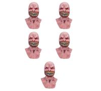 KALLORY 5pcs Long Halloween Scary Devil Masks with Sharp Teeth Full Face Latex Cosplay for Adult Men Evil Demon Costume for Halloween Party and Horror Events
