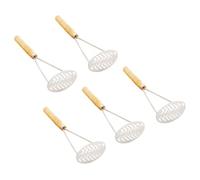 KALLORY 5pcs Multi-Function Potato Masher Set with Wooden Handles, Metal Construction, Easy to Store Kitchen Utensils for Vegetables and Potatoes, for Home and Outdoor Use