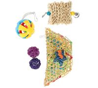 KALLORY 5pcs Set Filled with Shredder Loofah Hanging Chew with Bamboo Weaving Designed to Entertain Pets and Bird Health Present Random Color Chicken for Hen and Parrot
