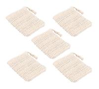KALLORY 5pcs Soap Saver Pouch for Shower with Drawstring Hanging Soft and Comfortable Ramie + Jute Mesh Bag in Yellow for Soap Foaming