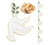 KALLORY 6pcs White Dove Brooch Pin Set, Lightweight Zinc Alloy Peace Lapel Pins with Olive Branch Design, Portable Bird Accessories for Hats and Collection, Gift for Animal and Art Lovers