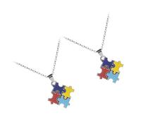 KALLORY Autism Awareness Puzzle Necklace Alloy Material 2pcs with No Fading and Reusable Features, Bright and Decorative Style for Someone Who Suffers from Autism Birthday Gift