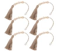 KALLORY Bead for Closet Door Handles and Home Interior 6pcs Boho Rustic Wood Tassels Hanging Decor with Jute Rope Easy Installation and Good Craftsmanship Decorative