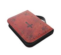 KALLORY Bible Cover with Strap and Handle, Antique Brown Pu Leather Book Protector Sleeve with Cross Pattern, Retro Church Bible Carrying Case for Prayer and Study, 11 X 8 X 2 Inches
