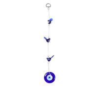 KALLORY Blue Evil Eye Wall Hanging Decoration Three Swallows, Handmade Colored Glaze and Alloy Pendant, Protective Home Ornament Bringing Luck for Birthday and Living Room