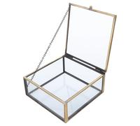 KALLORY Box Organiser with Storage Glass Alloy Jewelry Vintage Frame and Spacious Interior, Rectangle for Decorative Vintage Style Desktop for Vanity