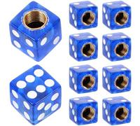 KALLORY Car Tire Valve Stem Caps Plastic and Metal Material Dice Style 10pcs Blue with Easy Installation and Fade Resistant Features for Trucks and Cars