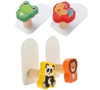 KALLORY Cartoon Adhesive Wall Hooks Sturdy Iron and Wood Material Hooks 4pcs for Hanging Scarves and Hats Easy to Remove for Storage Suitable for Metal