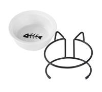 KALLORY Cat Bowl Single Set Ceramic Elevated with Neck Protection, Wear Resistant and Easy to Clean Raised Food Dish White for Indoor Cats Suitable for Daily Feeding