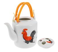 KALLORY Ceramic Retro Tea Kettle with Handle for Home Use Convenient to Brew Tea Easy to Hold White Chinese Style Teapot