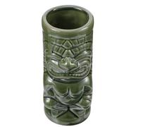 KALLORY Creative Ceramic Tiki Cocktail Mug 370ml Round Green Wine Tumbler Cup Practical and Easy to Clean for Home and Bar Use
