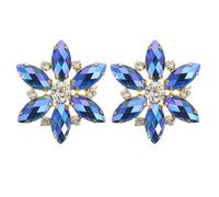 KALLORY Crystal Flower Shoe Buckles Navy Ab 3X3Cm Rhinestone Shoe Clips Decorative Accessories for Wedding and Evening Wear Women
