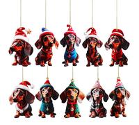 KALLORY Dachshound Home Decorations for Christmas and Intricate Details 10pcs Acrylic Dachshund Pendant Ornaments with Unique Design and Party Use