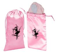 KALLORY Dance Shoe Bags Portable Satin Pink Drawstring Dance 2pcs Lightweight Ballet Shoe Storage Bags Easy to Store for Travel and Practice