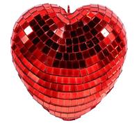 KALLORY Disco with Mirror Effect and Wear Resistance Heart Shaped Red Glass Hanging Ornament for Adult Dance Party Decorations