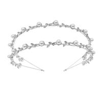 KALLORY Elegant Silver Alloy Crystal and Pearl Headband for Women with Double Row Design, Chic and Glittering Hair Accessory for Proms and Baptism Days